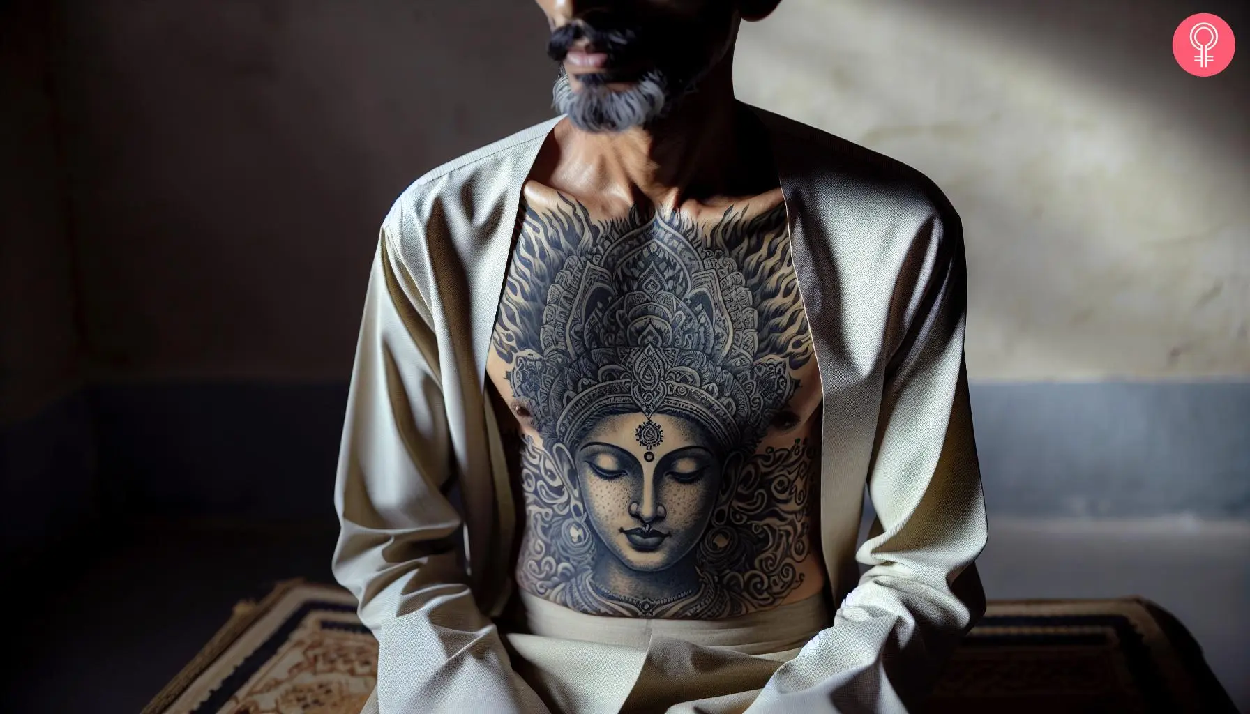 Lakshmi tattoo on the chest