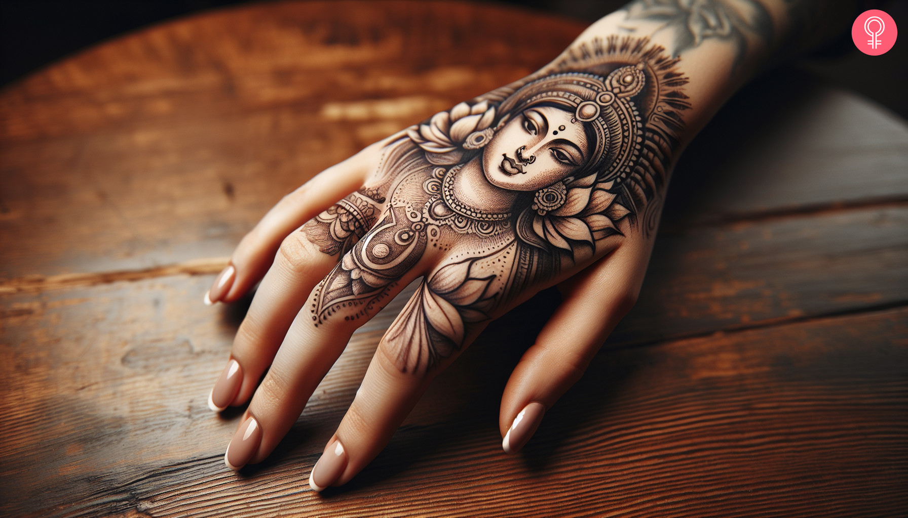 Lakshmi tattoo on the hand