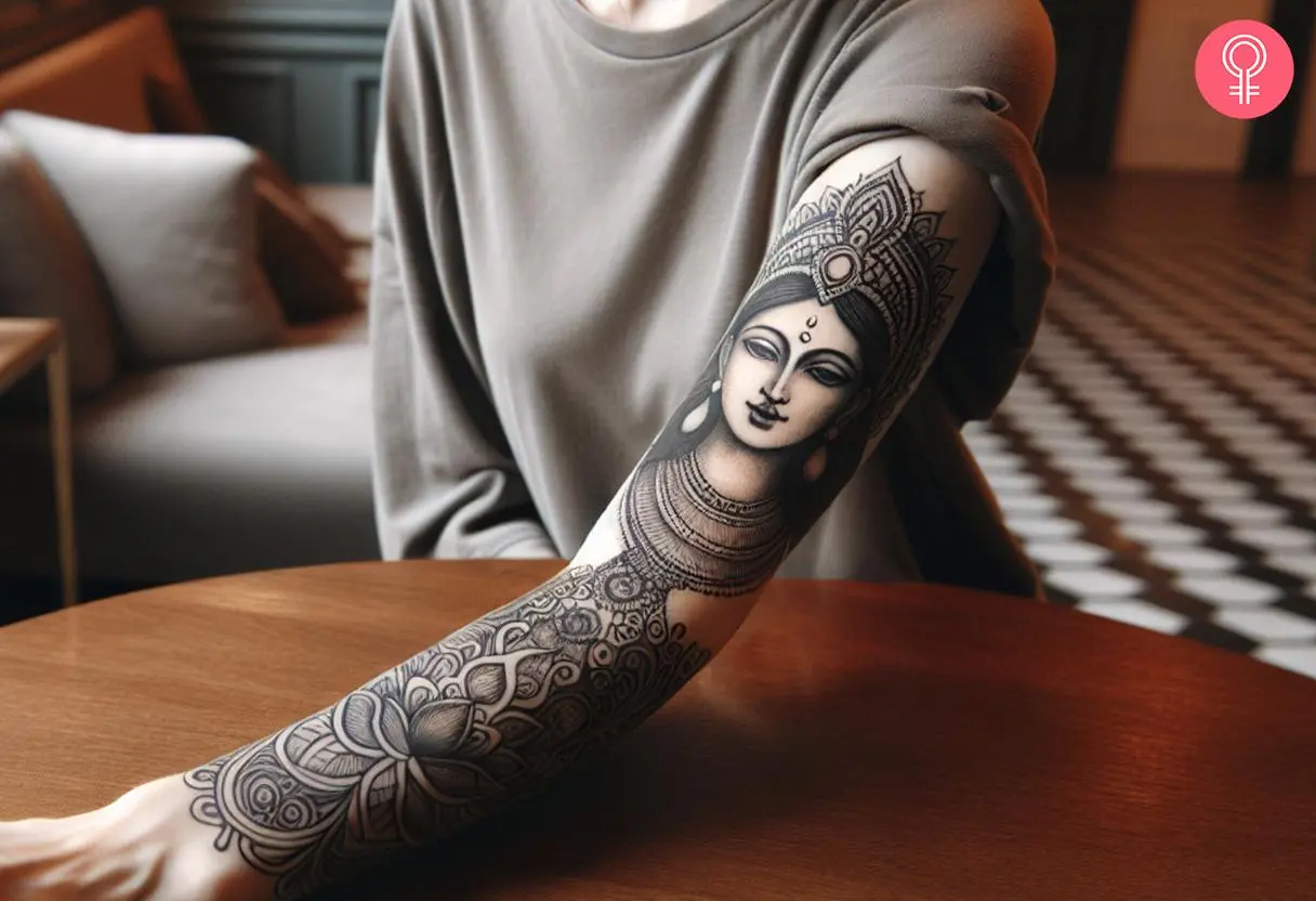 Lakshmi tattoo on the sleeve