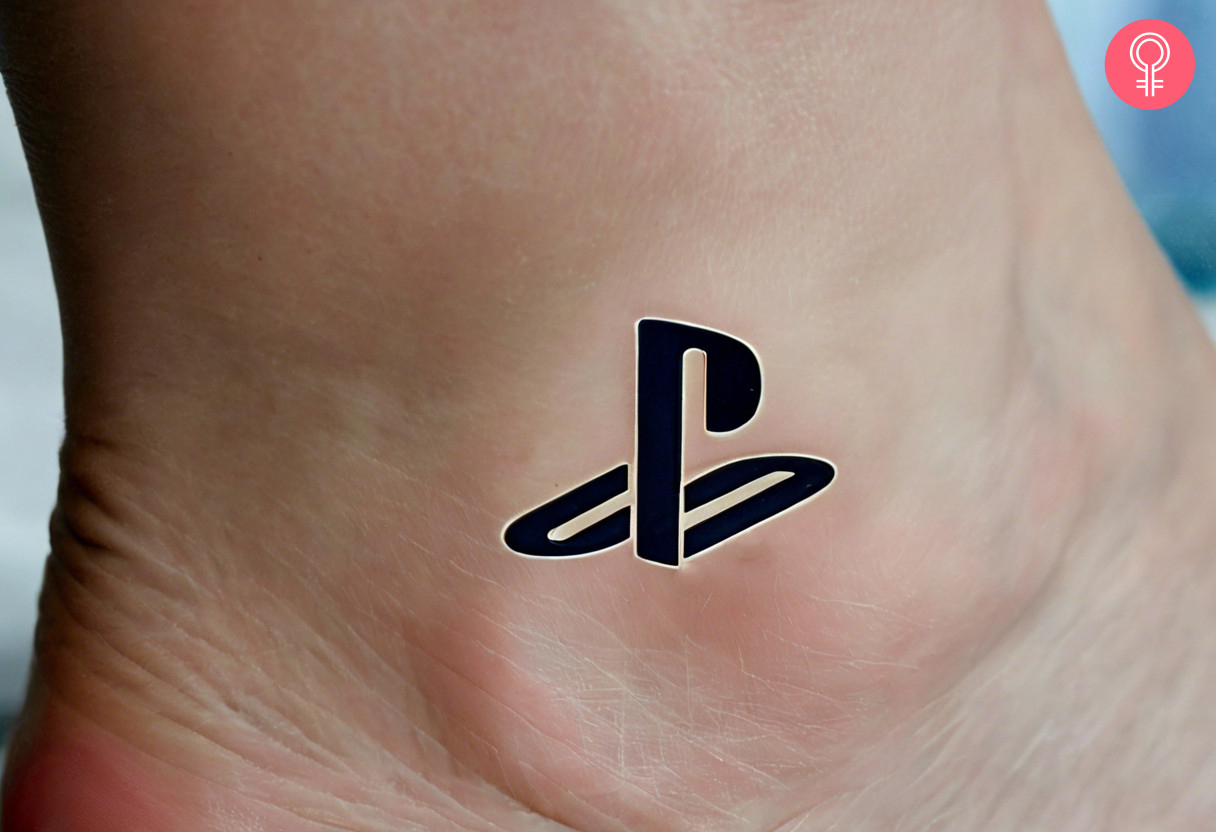 A PlayStation tattoo on a woman’s leg