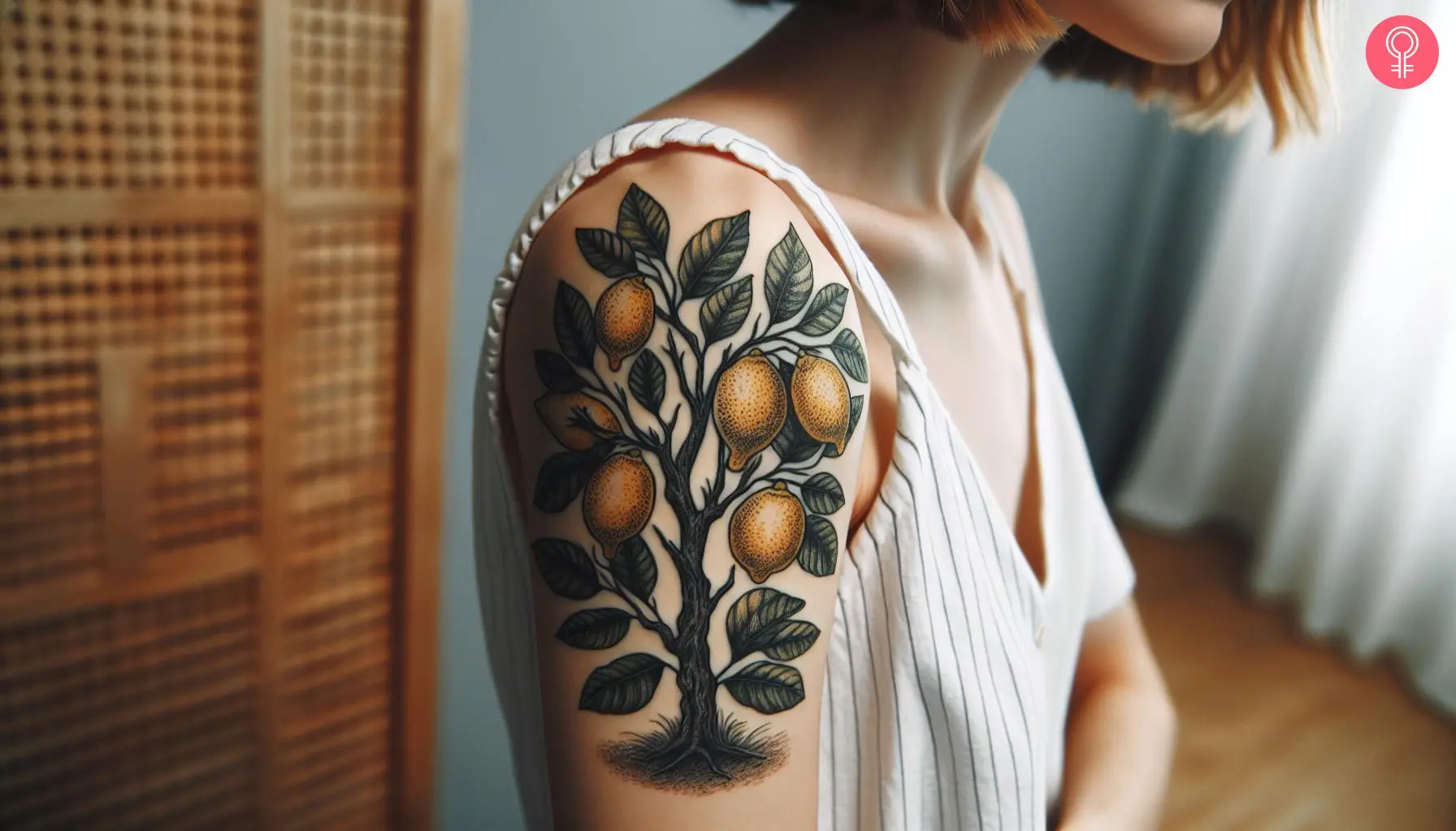 Lemon tree tattoo on the upper arm