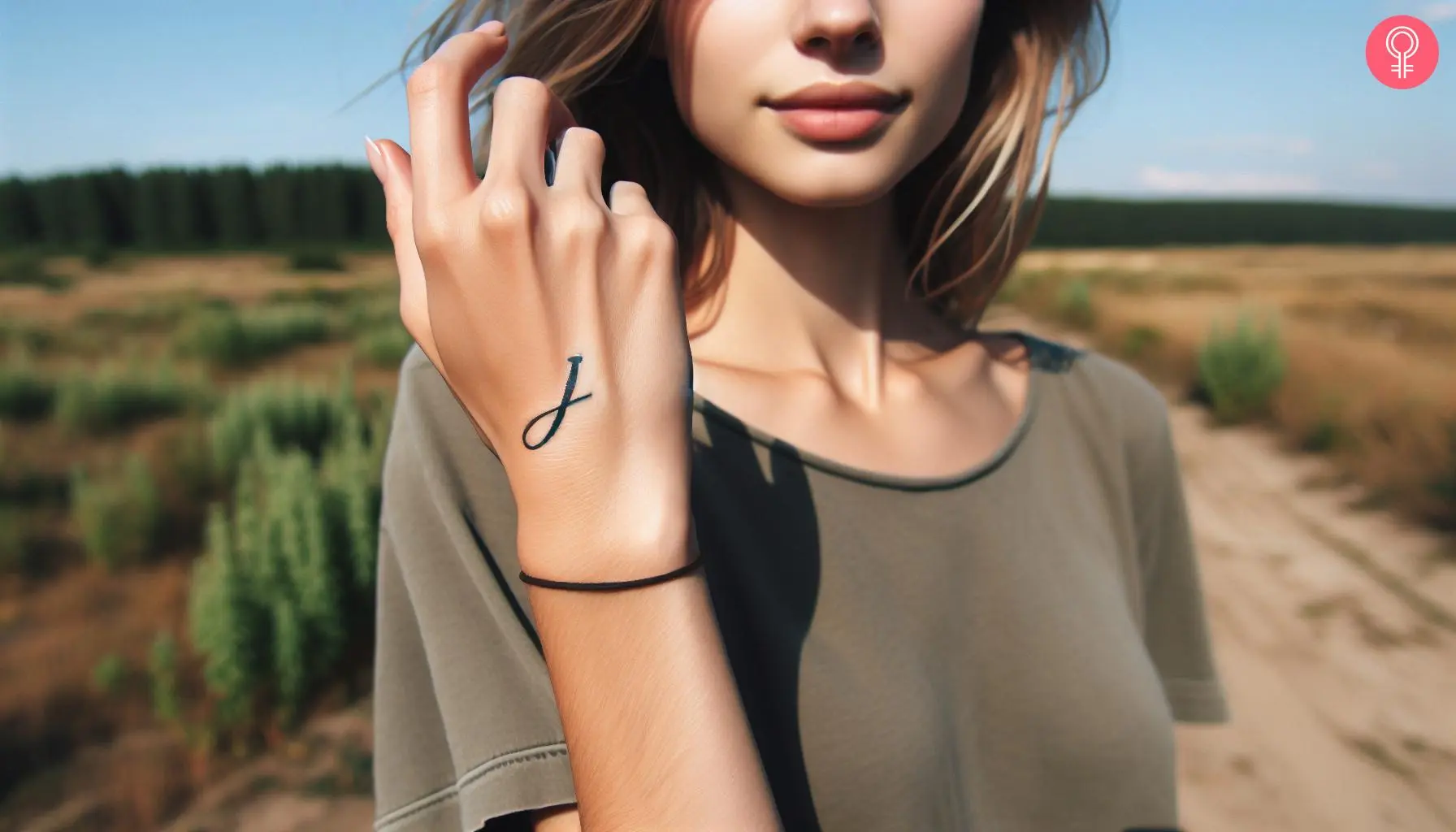 A woman with a minimalist letter J tattoo