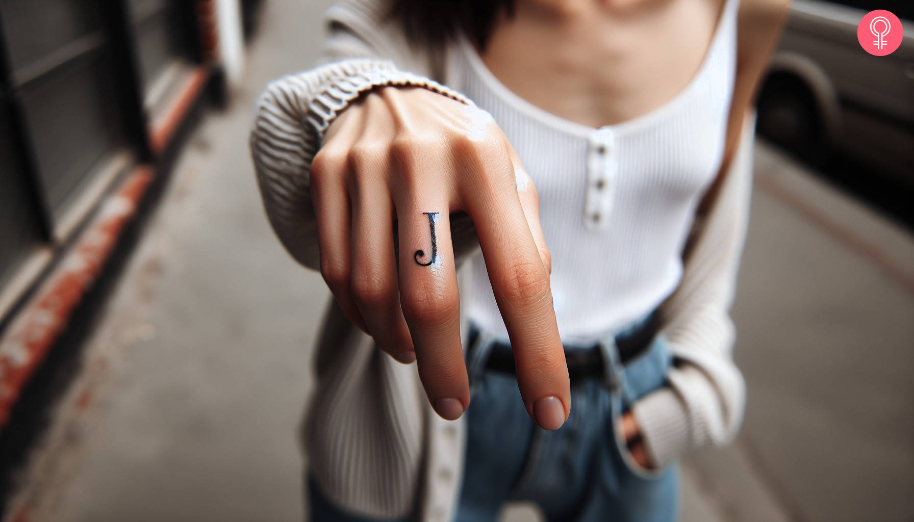 A woman with a letter J tattoo on her finger