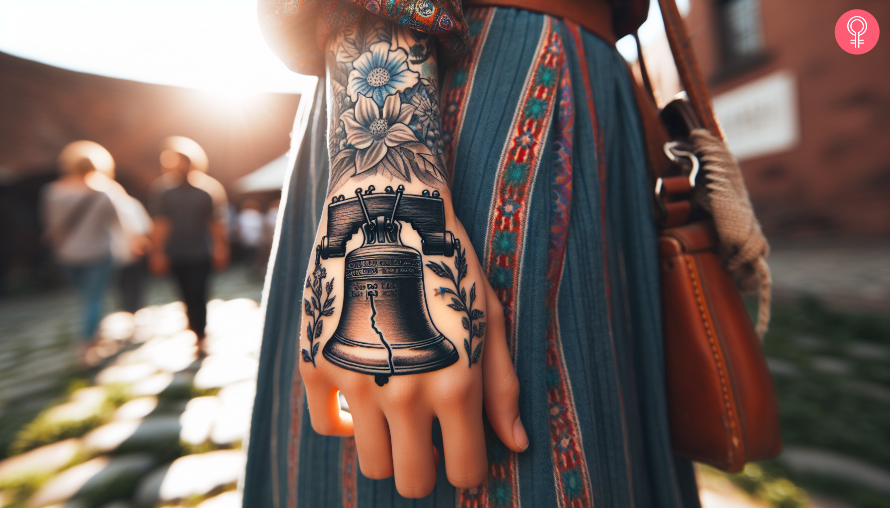 Liberty bell hand tattoo on a woman