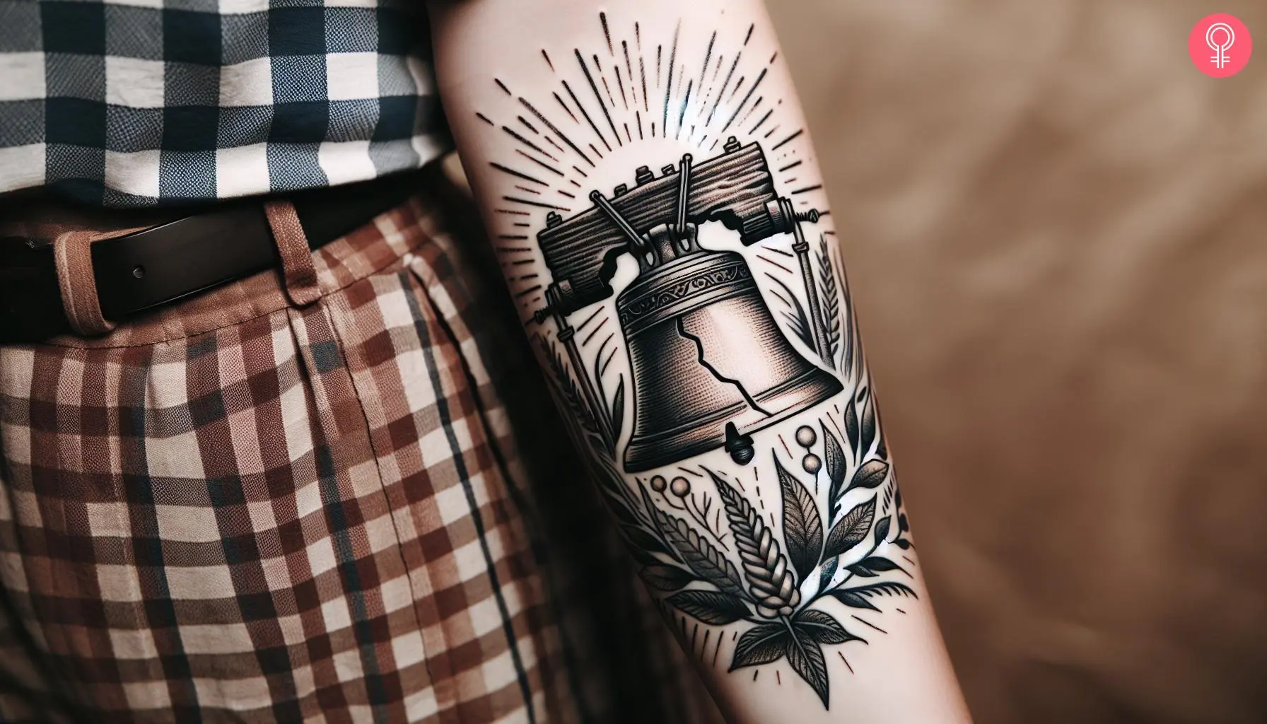 Liberty bell tattoo forearm of a woman