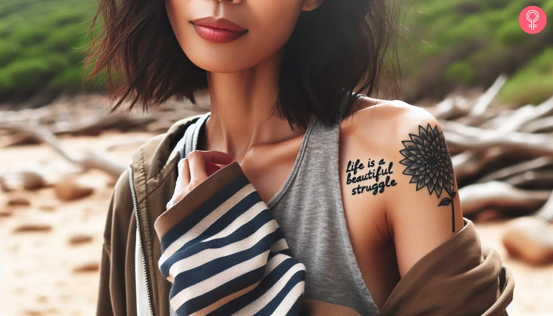 ‘Life Is A Beautiful Struggle’ tattoo on a woman’s shoulder