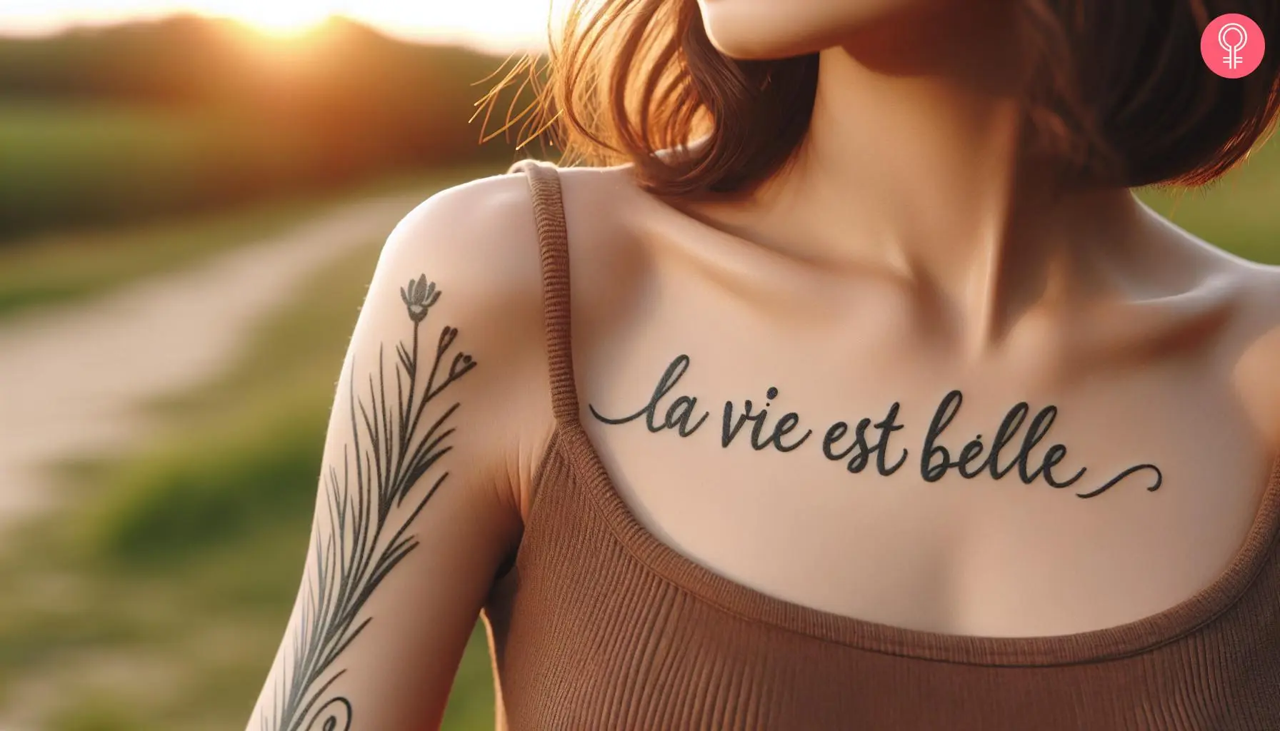 ‘Life Is Beautiful’ tattoo written in French on a woman’s chest