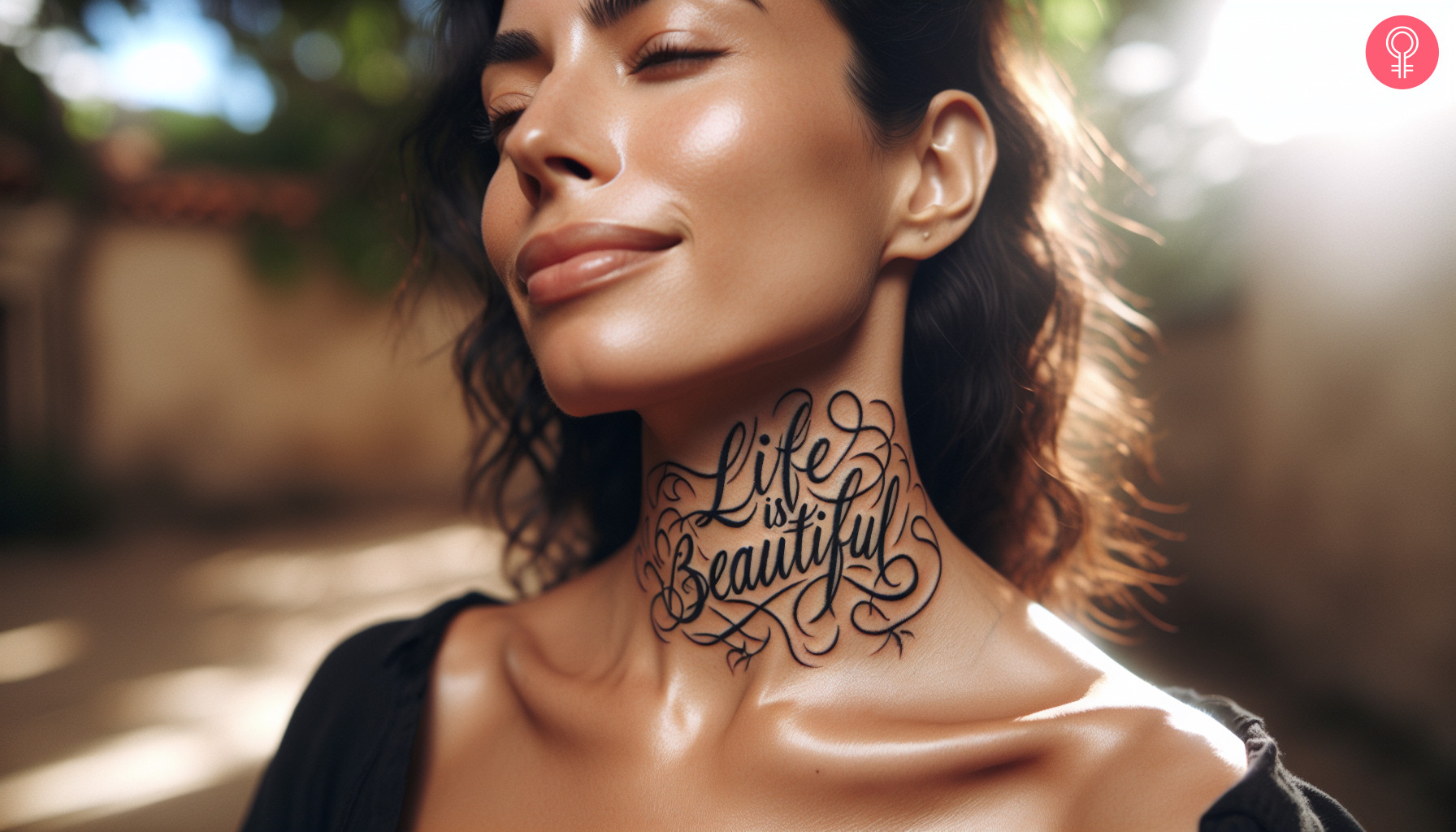 ‘Life Is Beautiful’ tattoo on a woman’s neck