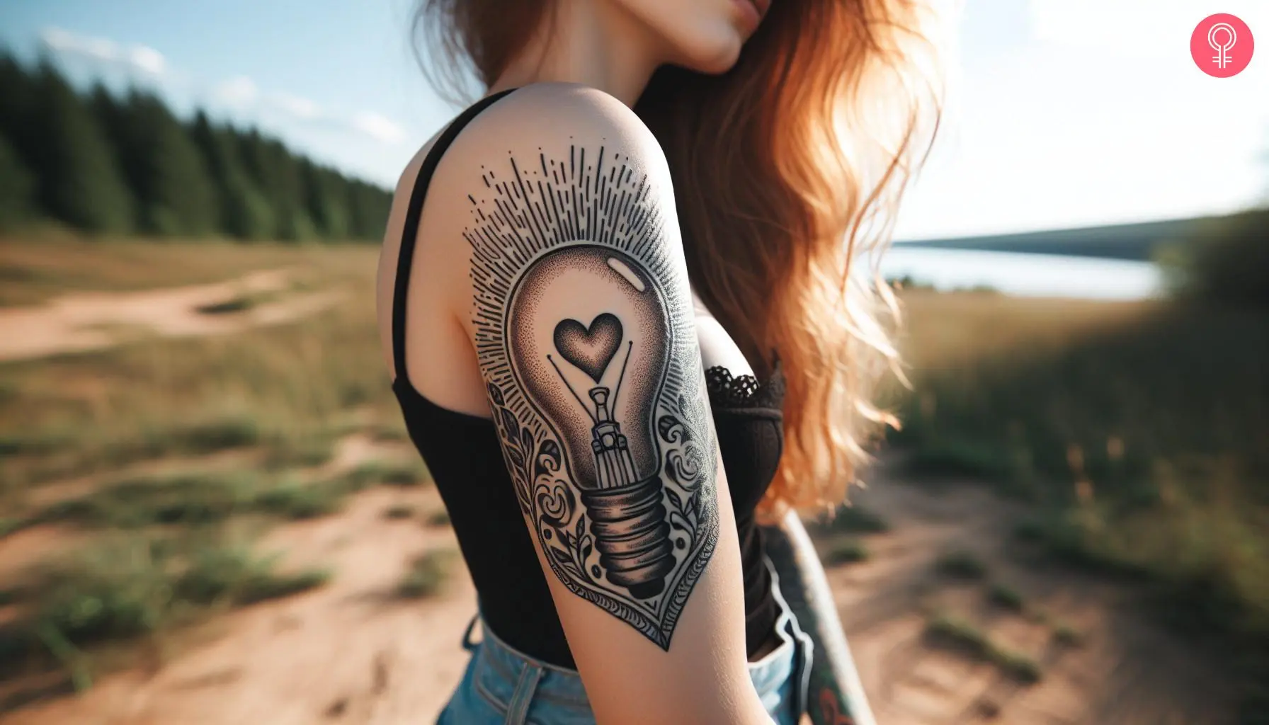 Light bulb heart tattoo on a woman’s arm