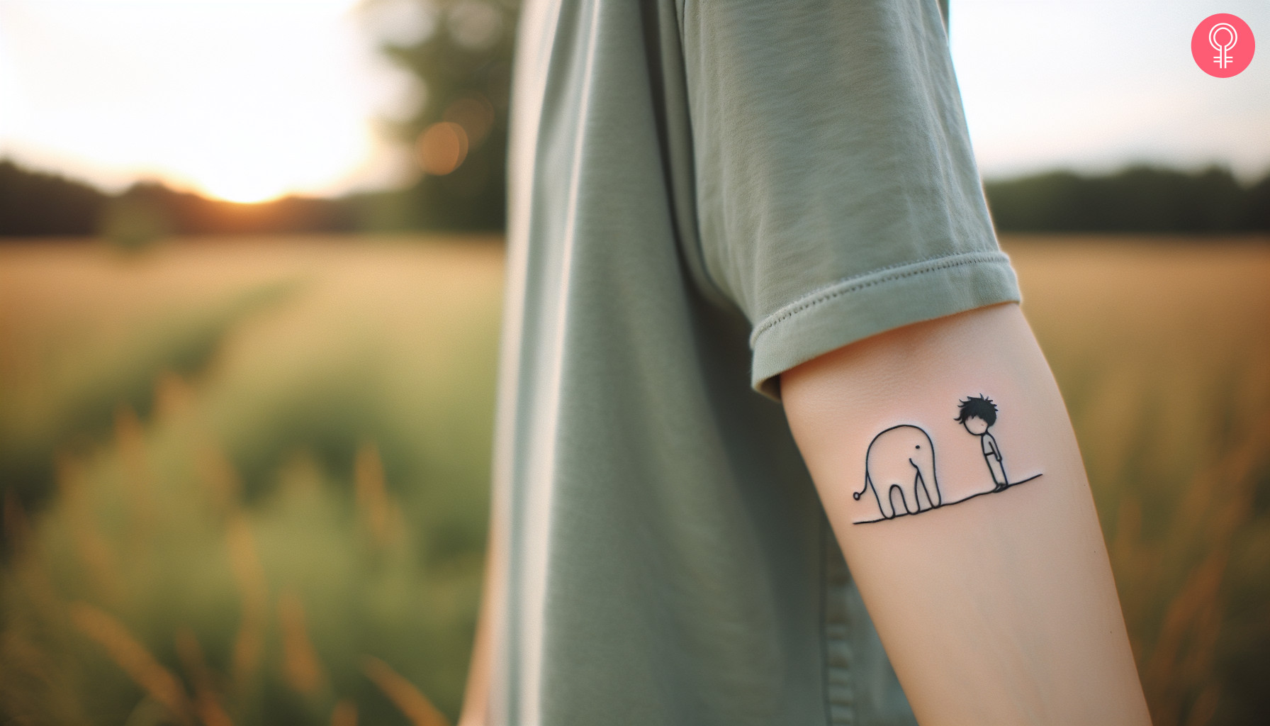 Little prince elephant tattoo on the arm of a woman