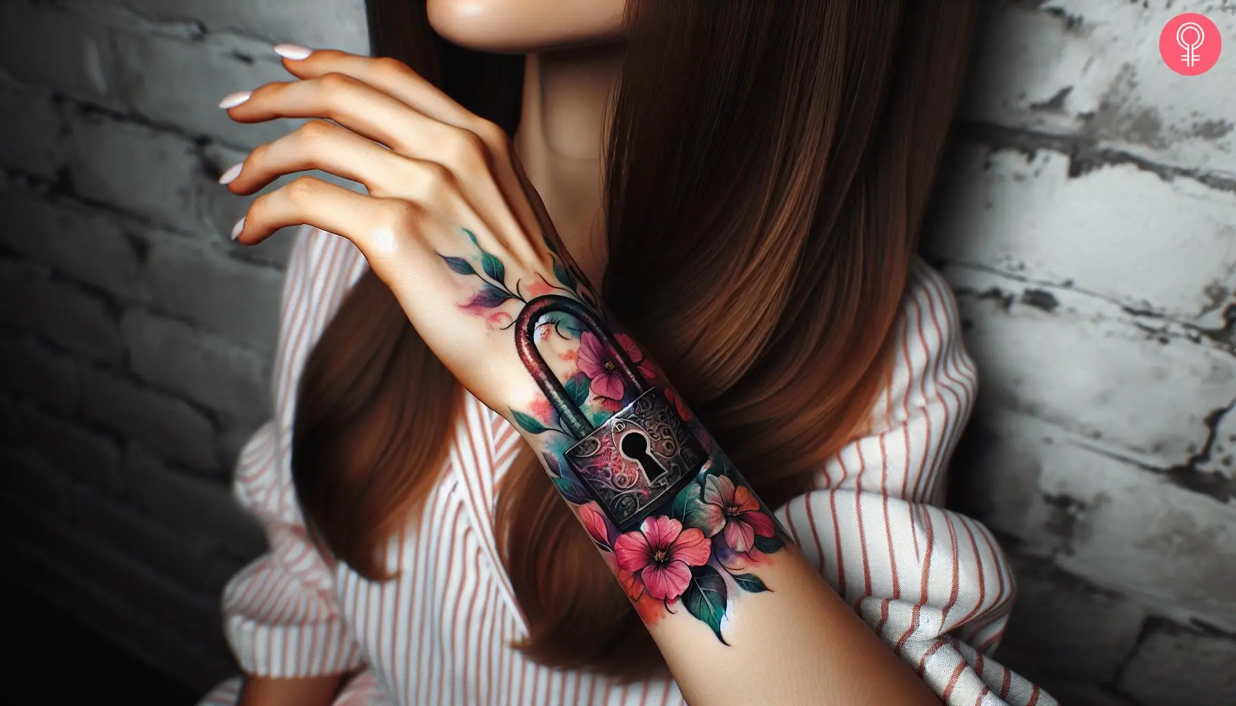 A woman with lock tattoo on her forearm