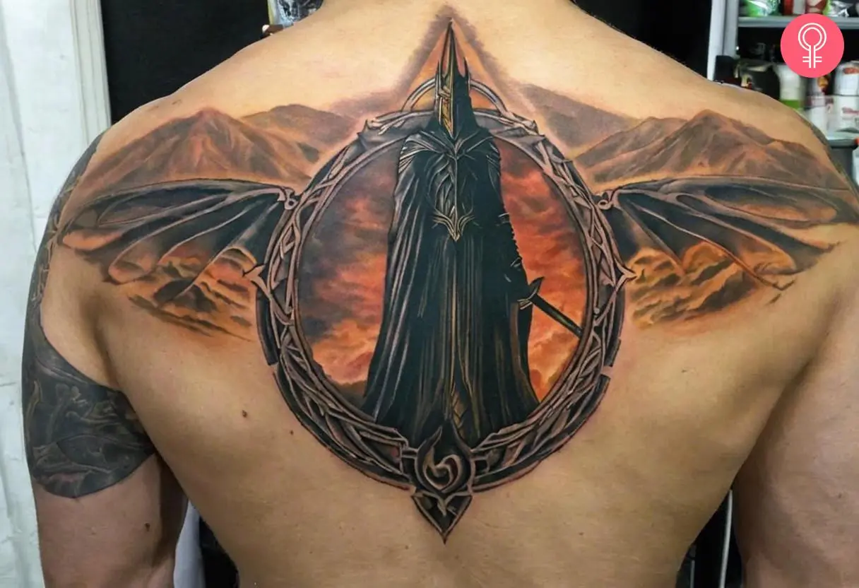 Lord of the rings sauron tattoo on the upper back