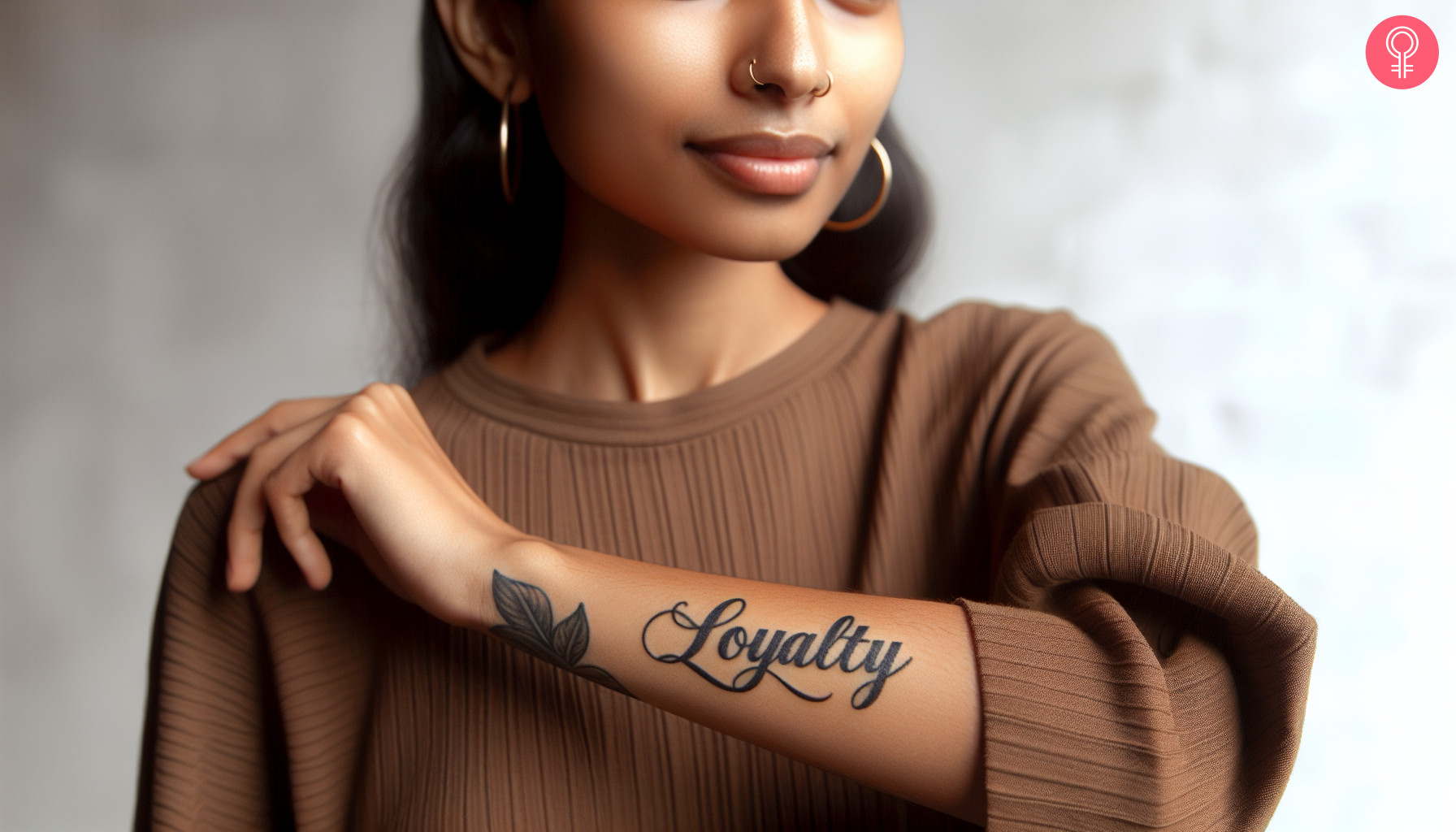 The word loyalty inked in cursive on the wrist.