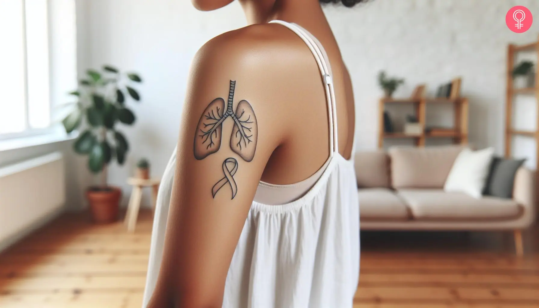 A lung cancer tattoo on a woman’s arm