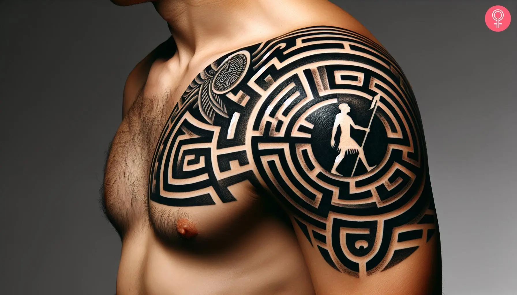 Man in the maze tattoo on the shoulder