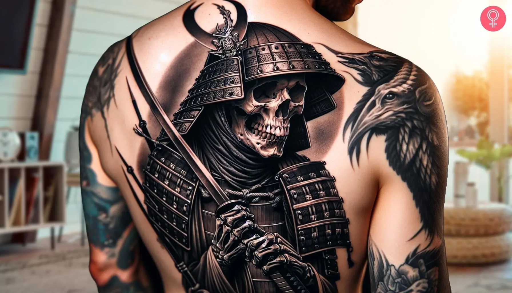 Man with Ronin skull tattoo on his back