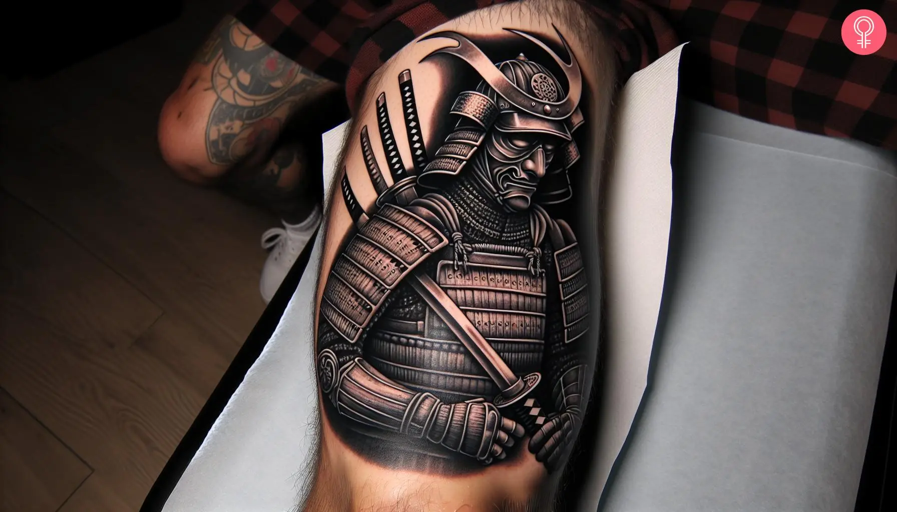 Man with Ronin tattoo on his leg