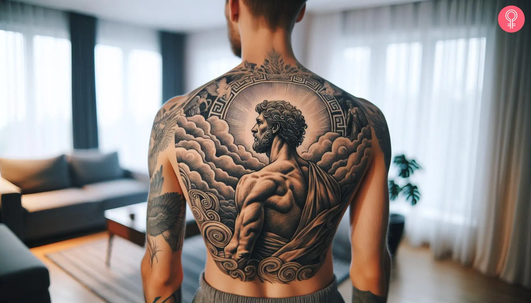 Man with a Hercules back tattoo