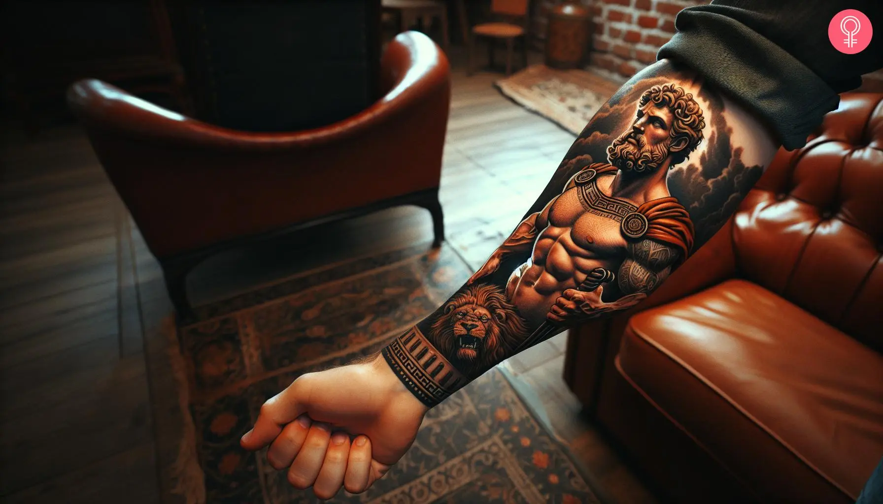 Man with a Hercules forearm tattoo