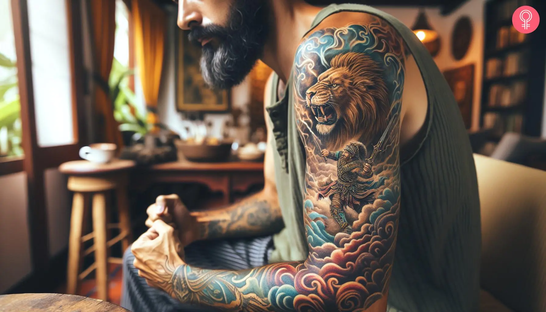 Man with a Hercules lion tattoo on the arm