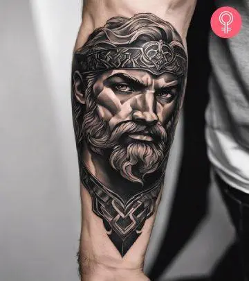 A lion tattoo on a man’s upper arm