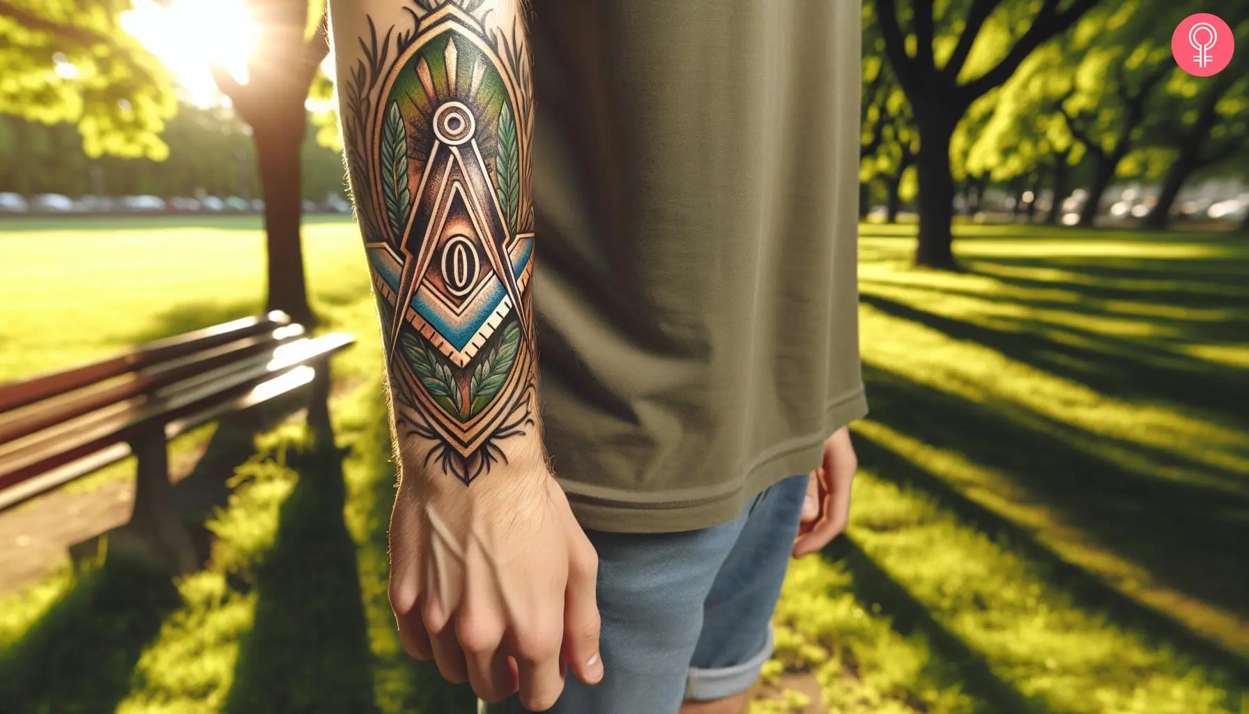 Man with a Masonic forearm tattoo