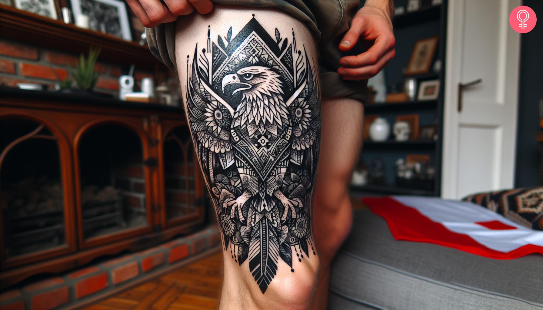 Man with a Polish eagle tattoo on his leg