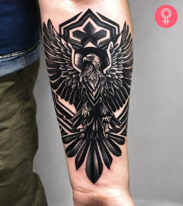 A traditional tattoo of a Jesus inked on the forearm