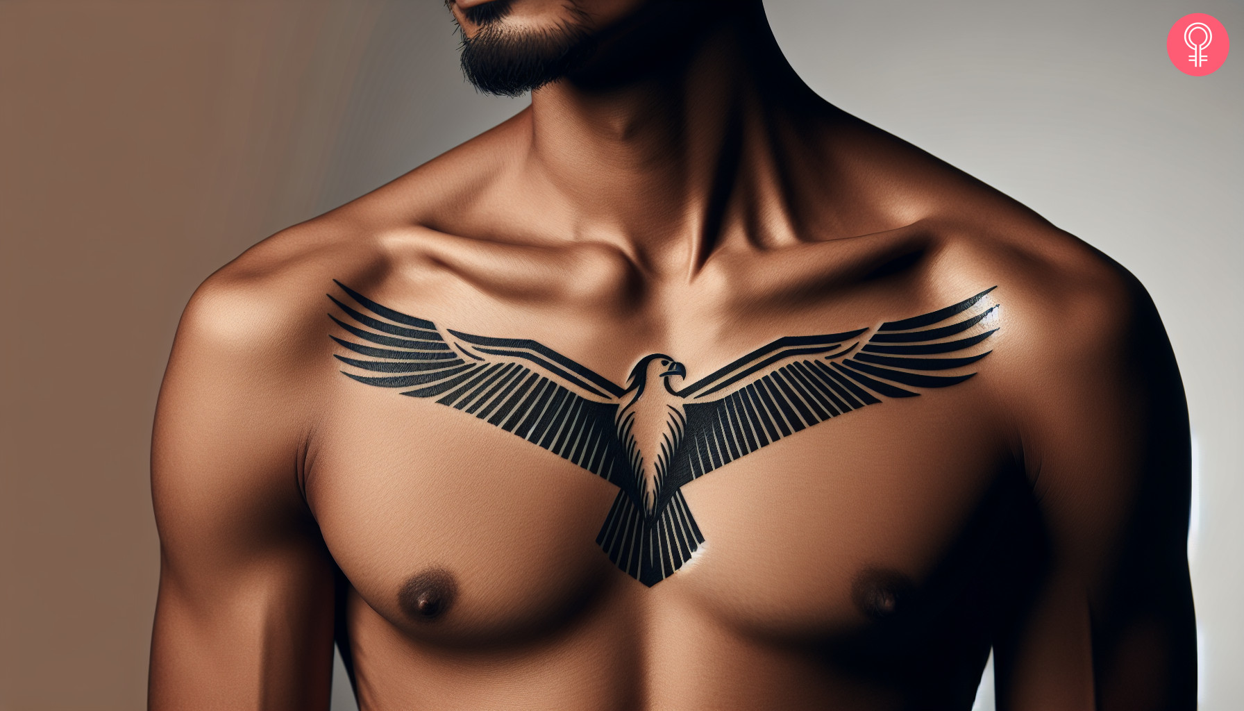 Man with condor chest tattoo