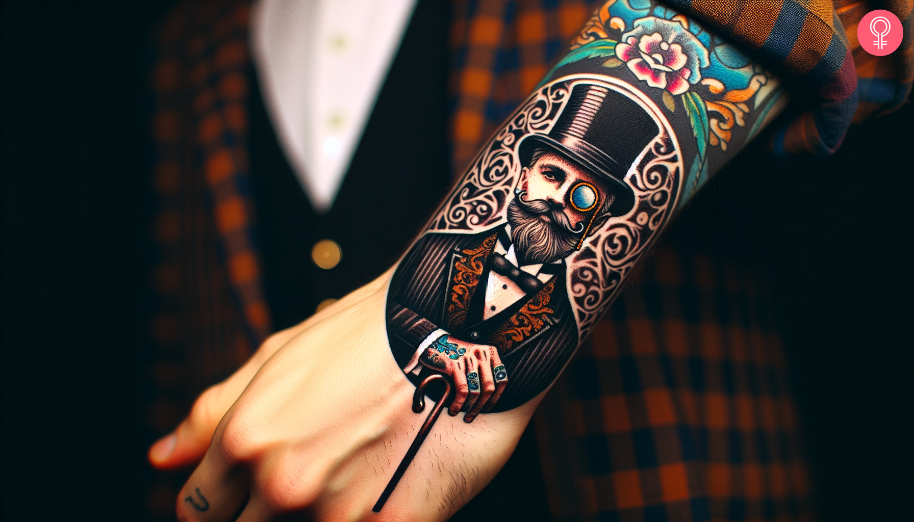 Man with neo-traditional gentleman tattoo on the wrist