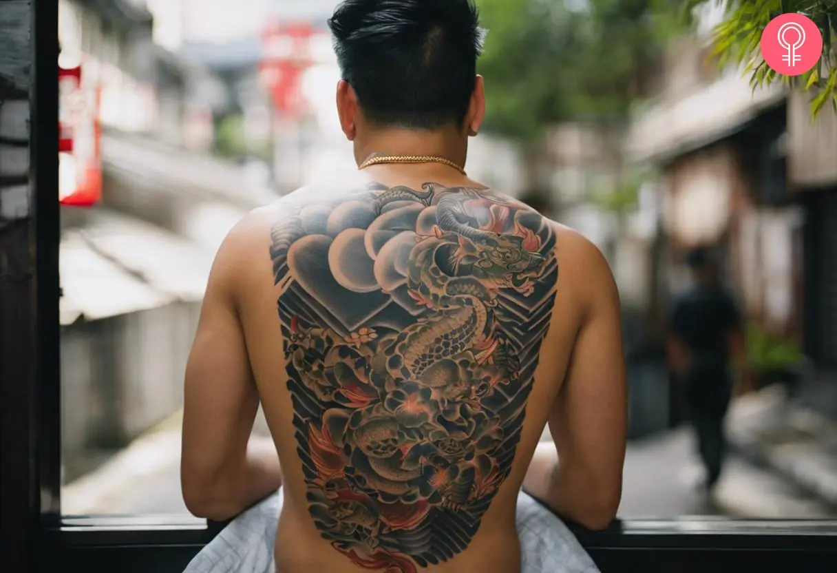 Man with yakuza back tattoo