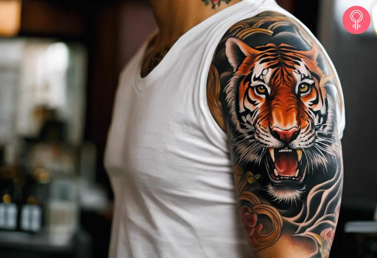 Man with yakuza tiger tattoo on his sleeve