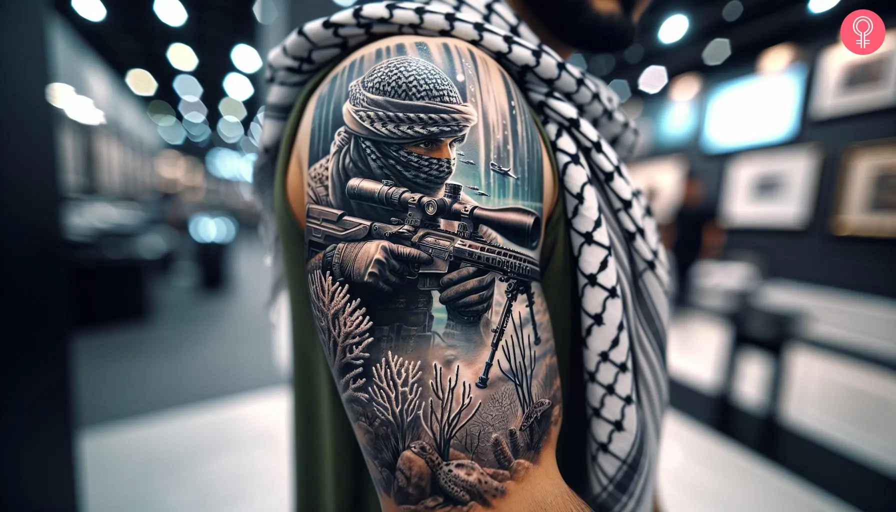 Marine sniper tattoo on the arm of a man