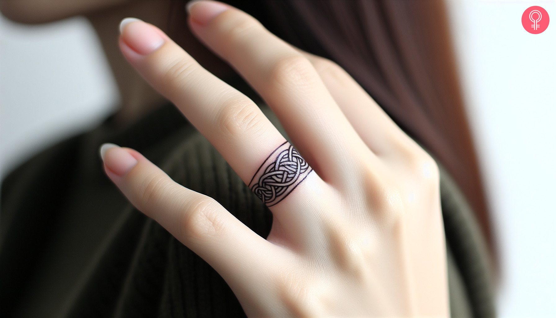 Woman with marriage Celtic knot ring tattoo
