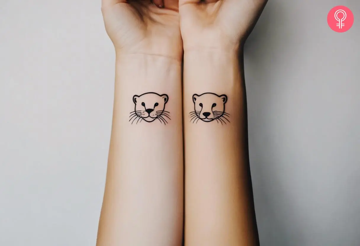 Line art matching otter tattoos on the wrist