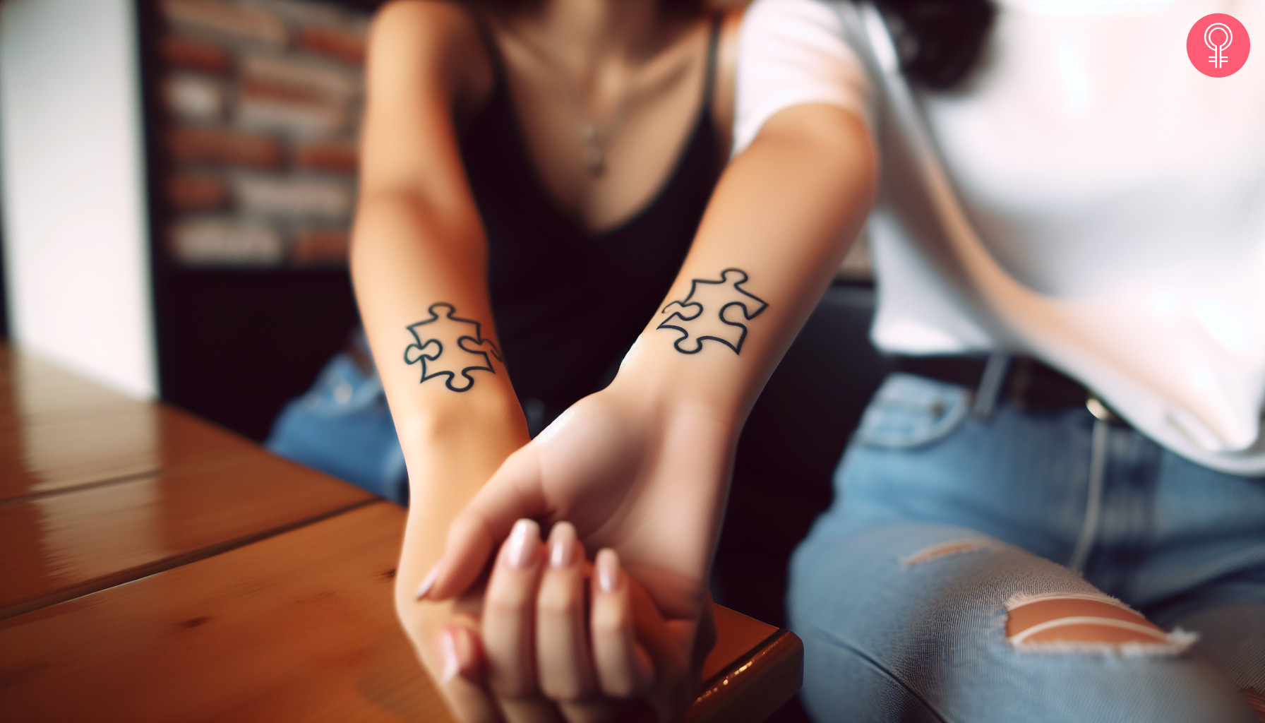 Ein einfaches schwarzes Puzzleteil-Umriss-Tattoo auf dem Unterarm