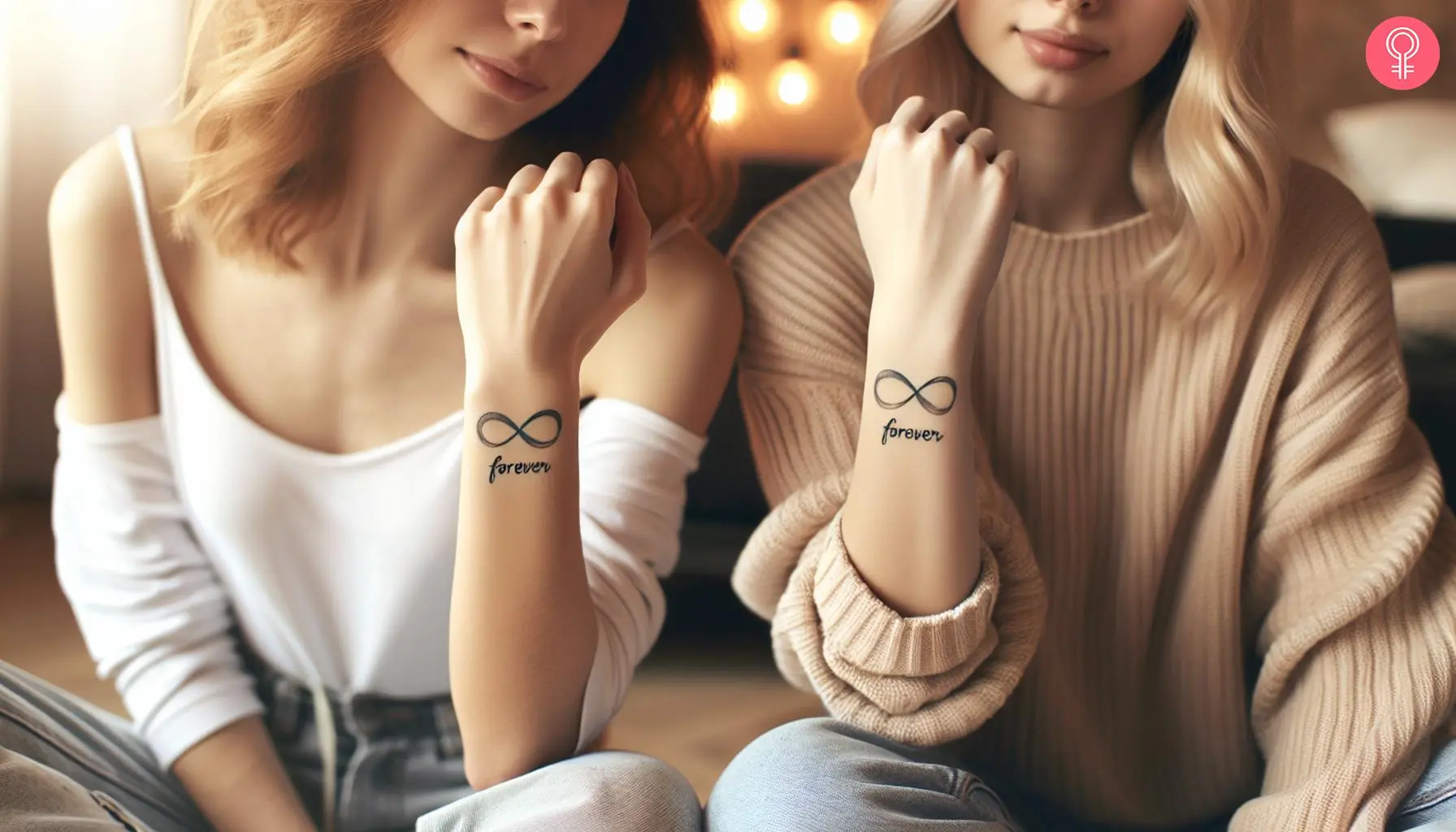 Matching infinity loop tattoo with the word ‘forever’