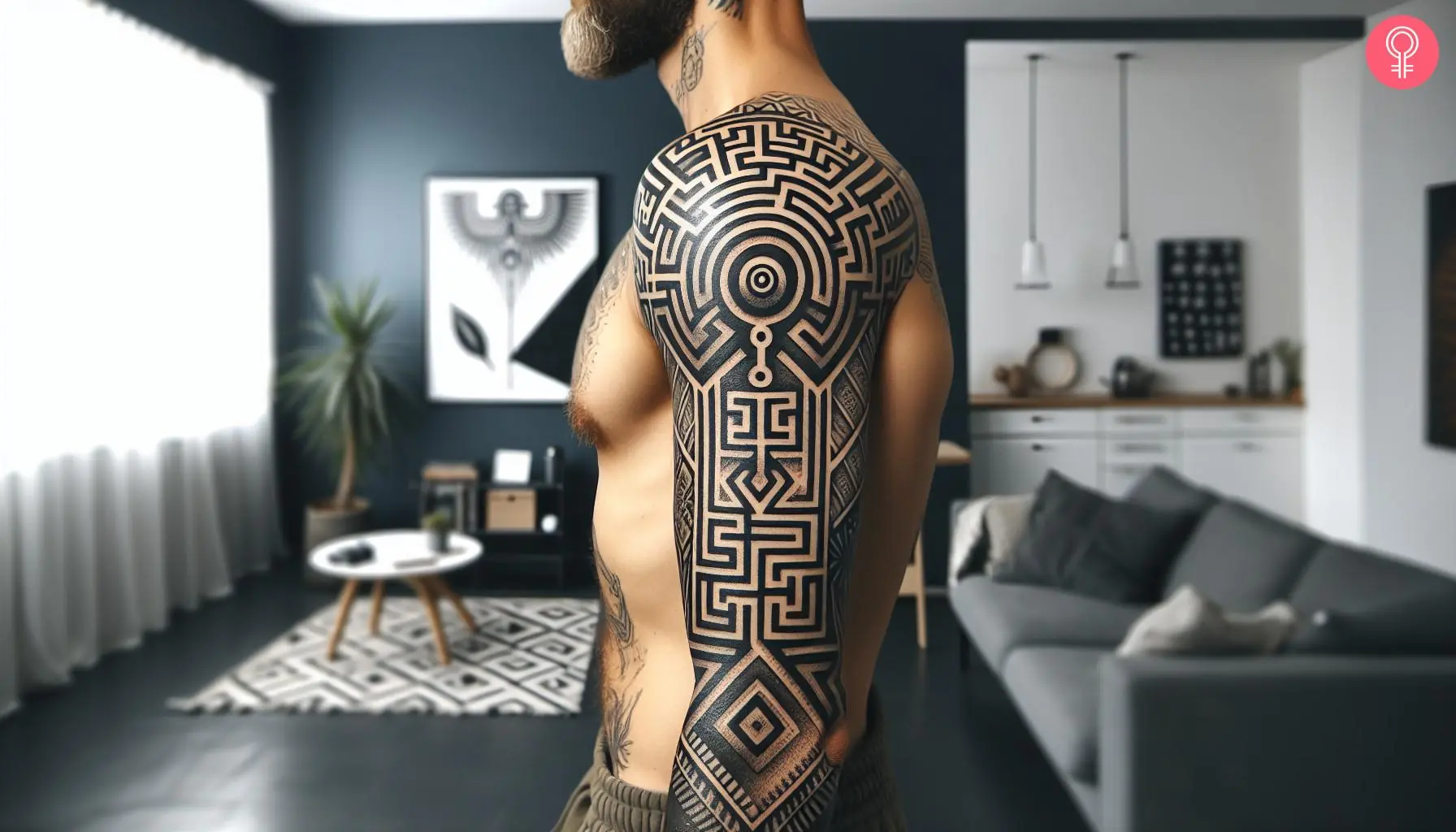 Maze tattoo sleeve on a man