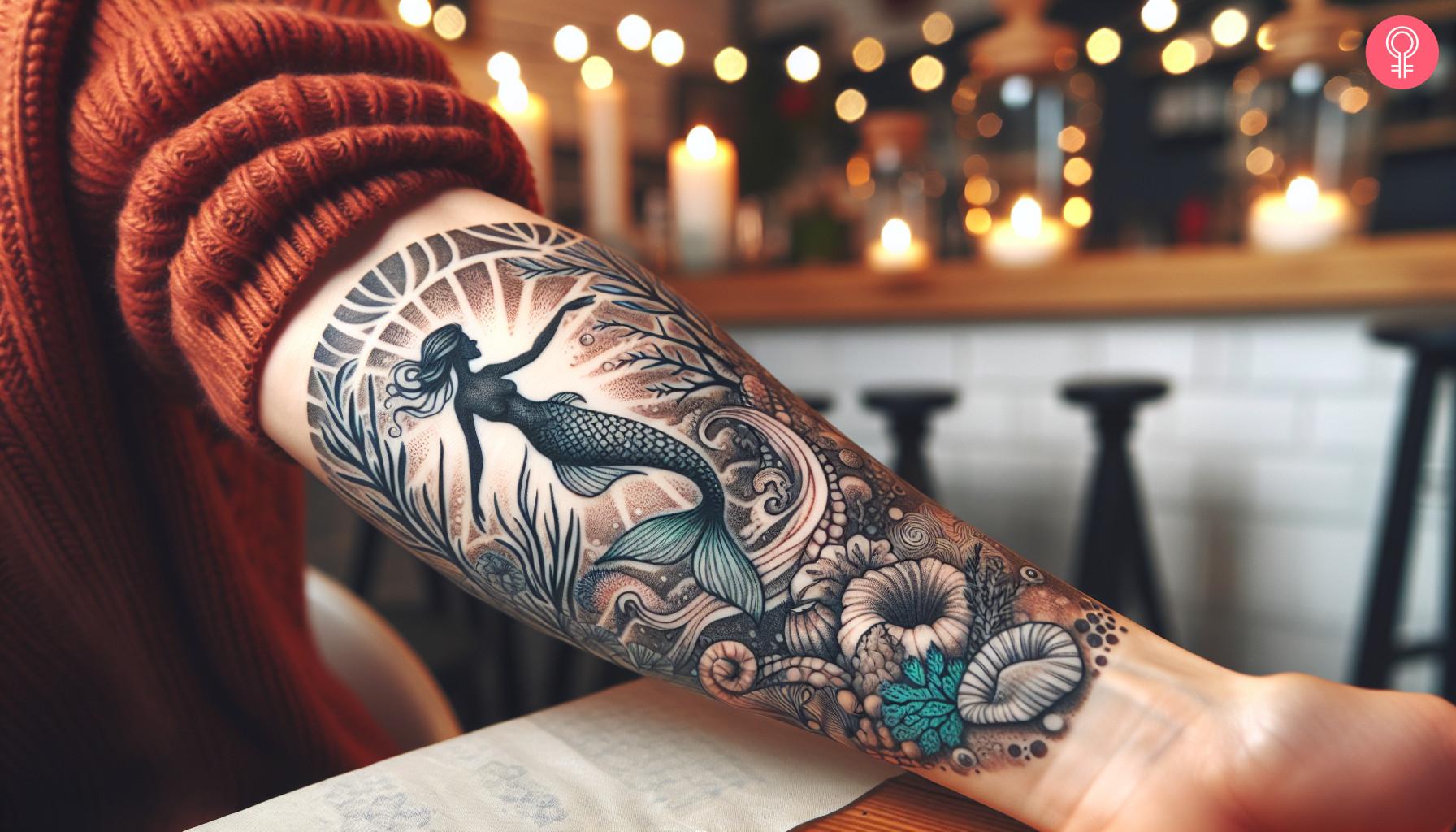 Mermaid underwater tattoo on the forearm