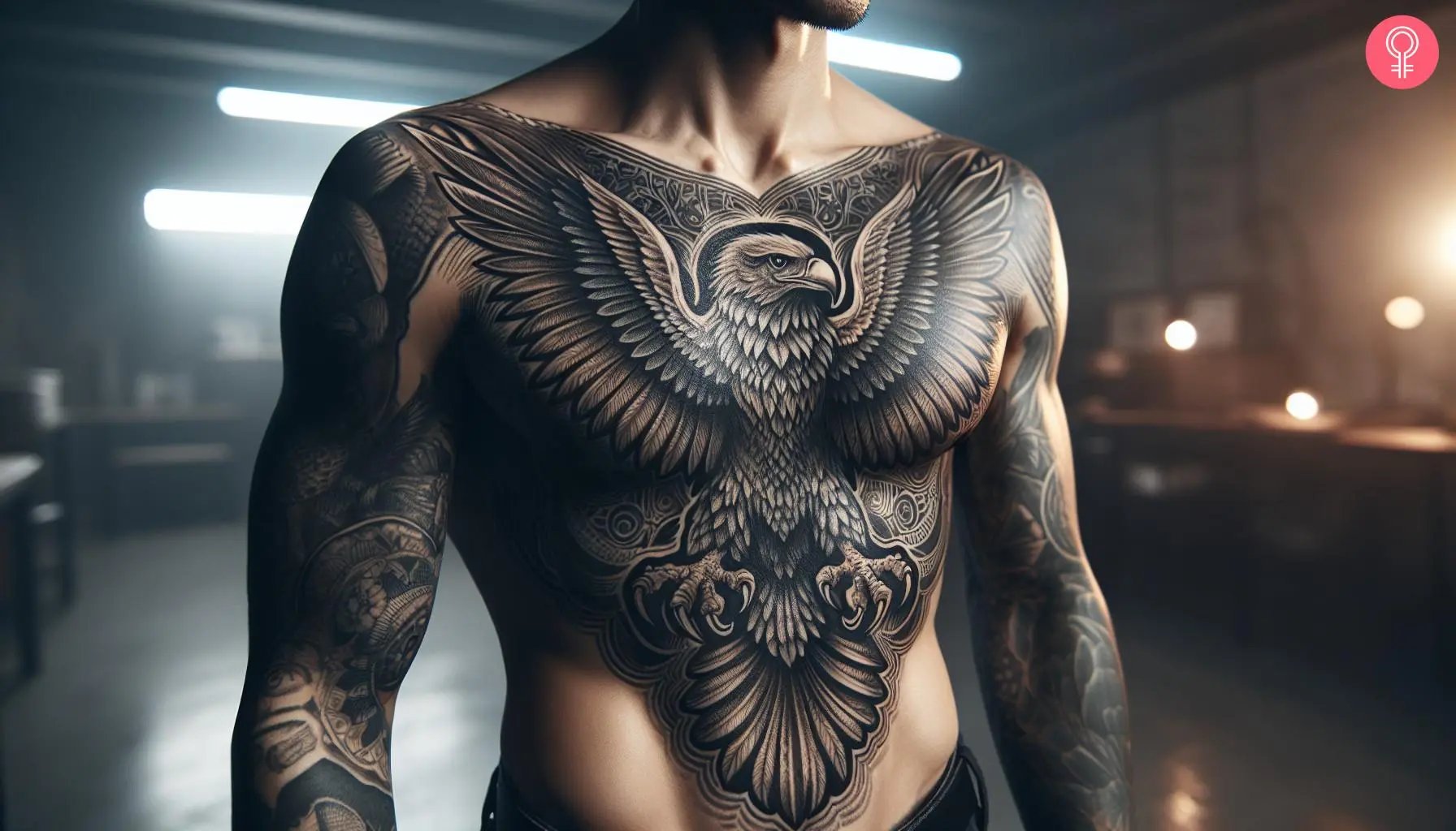 Mexican eagle tattoo design on the chest of a man