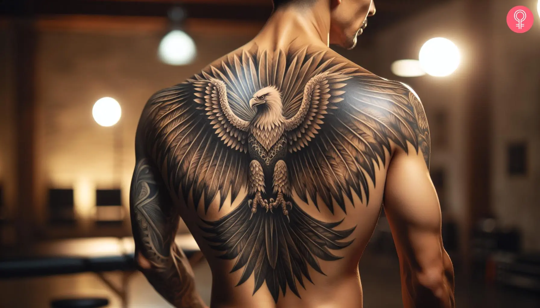 Mexican eagle tattoo on the back of a man