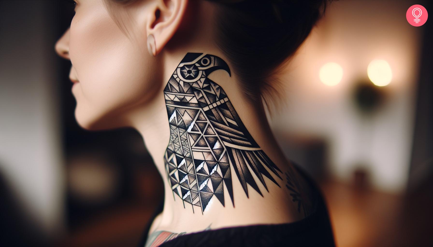 Mexican eagle tattoo on the neck of a woman