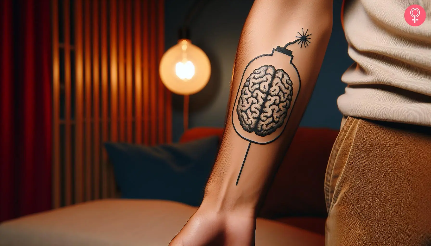 A mind bomb tattoo on a man’s forearm