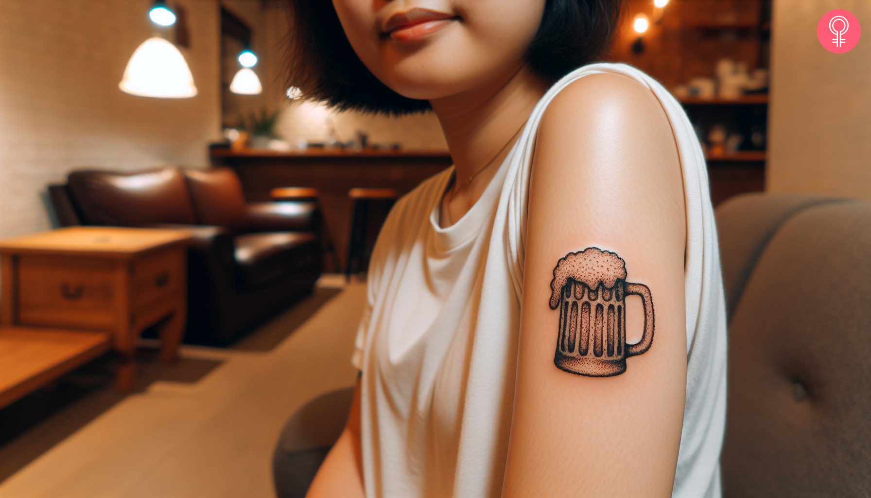 Minimalist beer tattoo on a woman’s arm