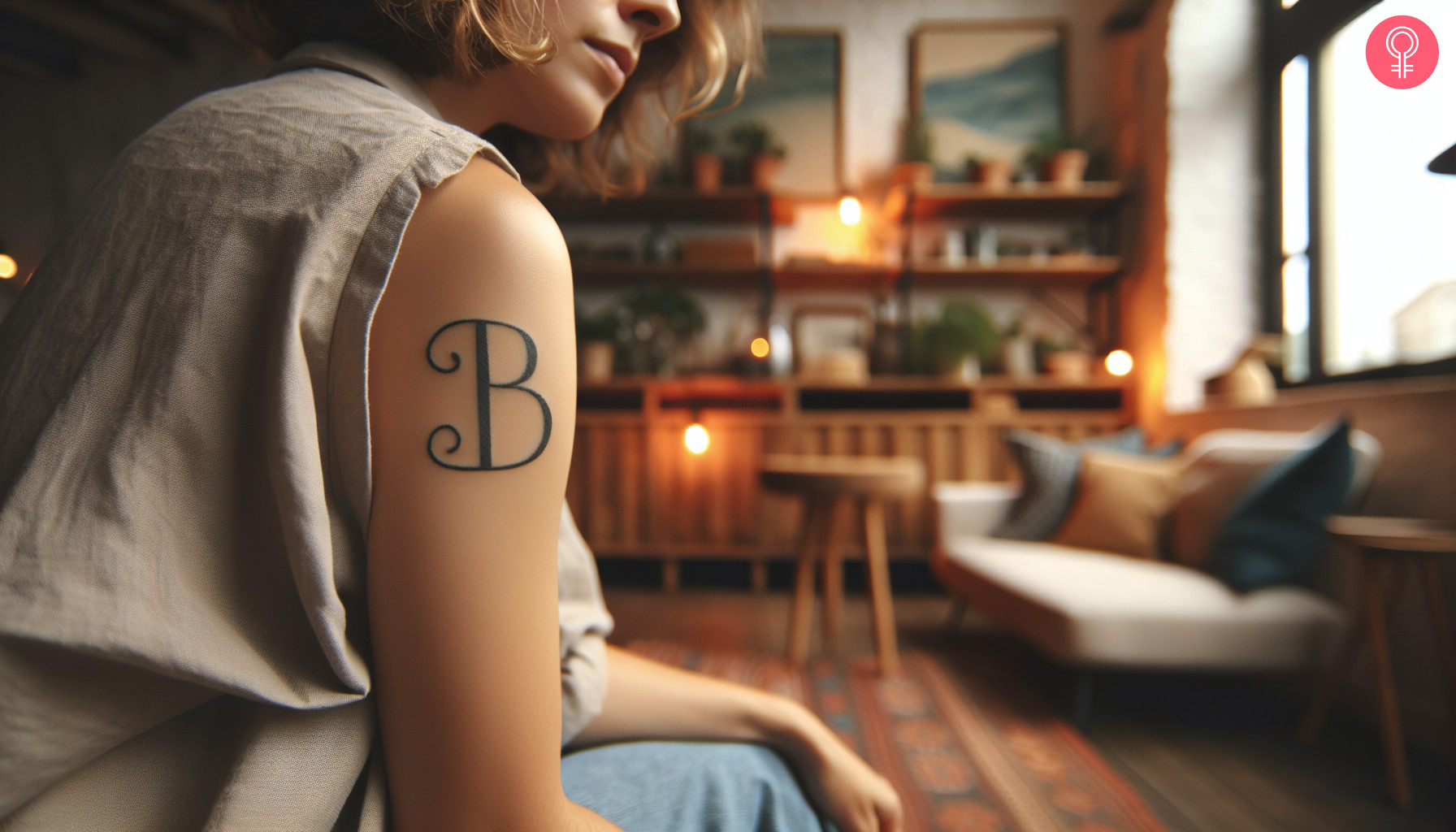 Minimalist Block letter ‘B’ tattoo on the shoulder