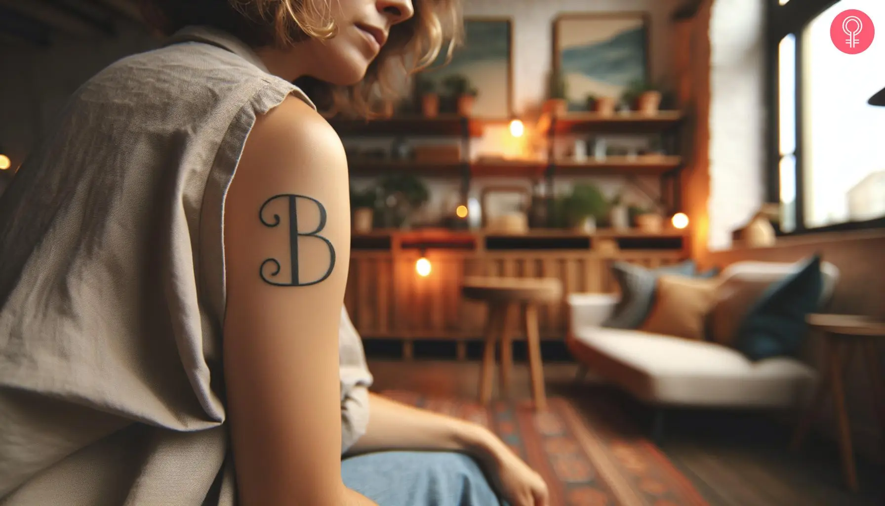 Minimalist Block letter ‘B’ tattoo on the shoulder