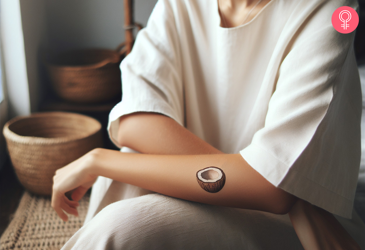 A minimalist coconut tattoo on the arm