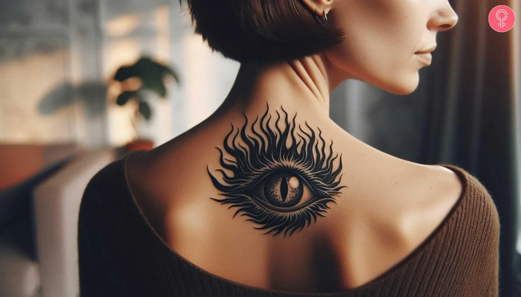 Minimalist eye of sauron tattoo on the upper back