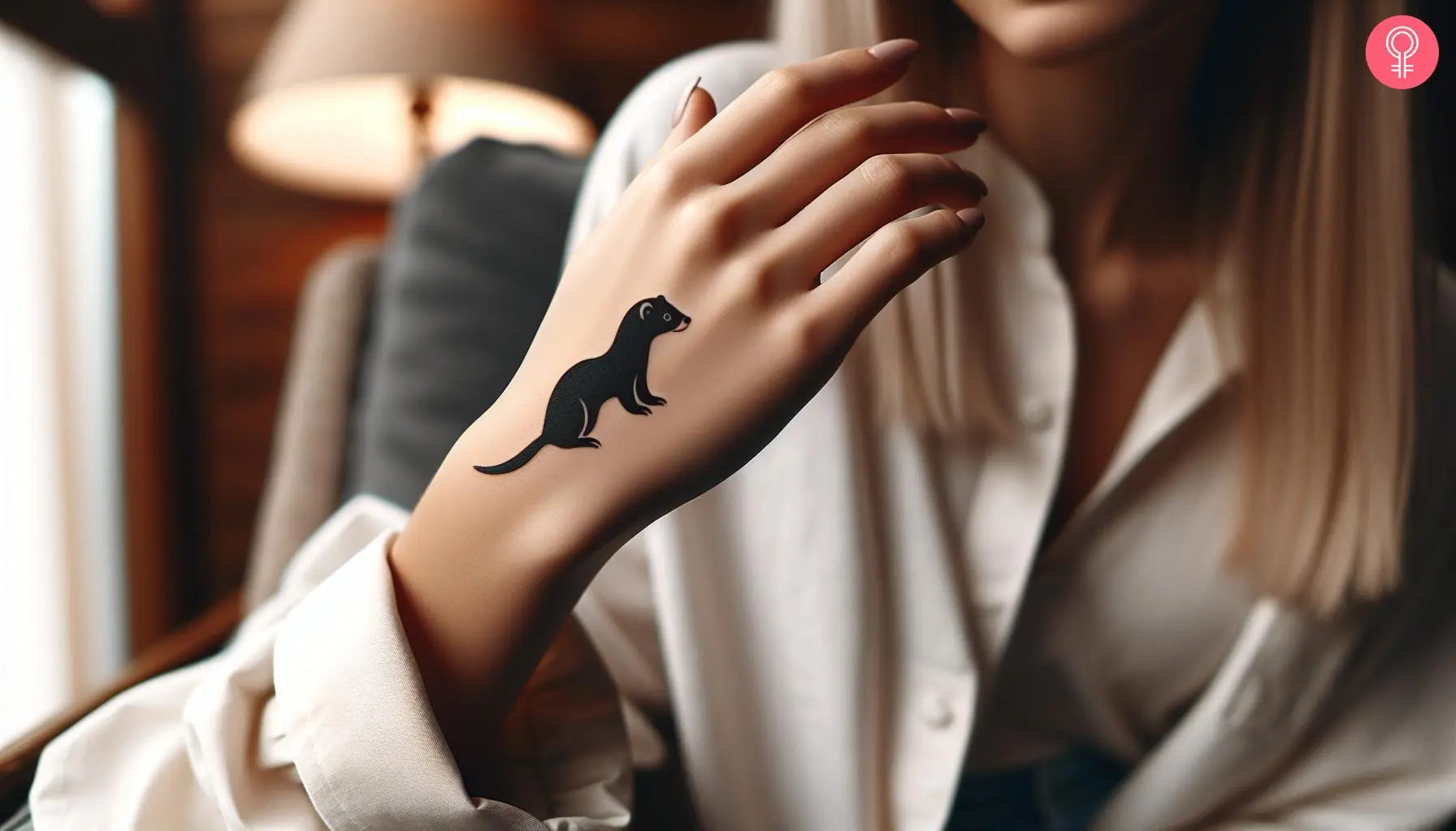 Minimalist ferret tattoo on the hand