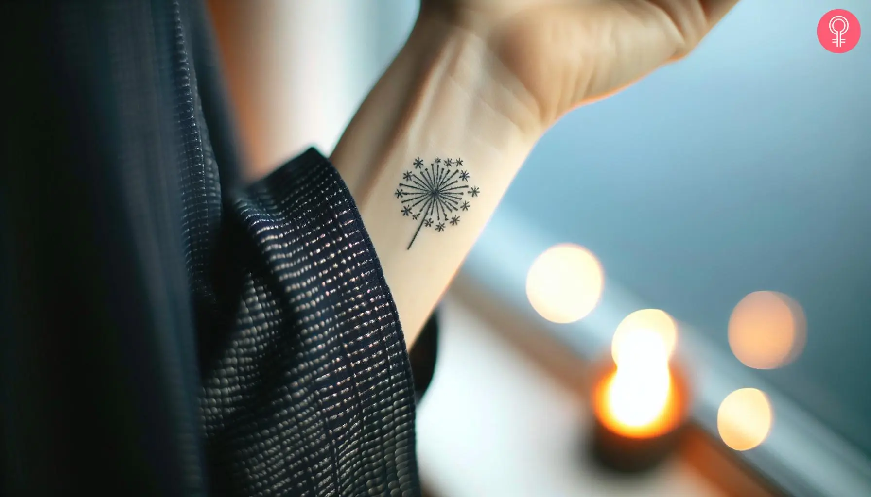 Minimalist firework tattoo on the wrist of a woman